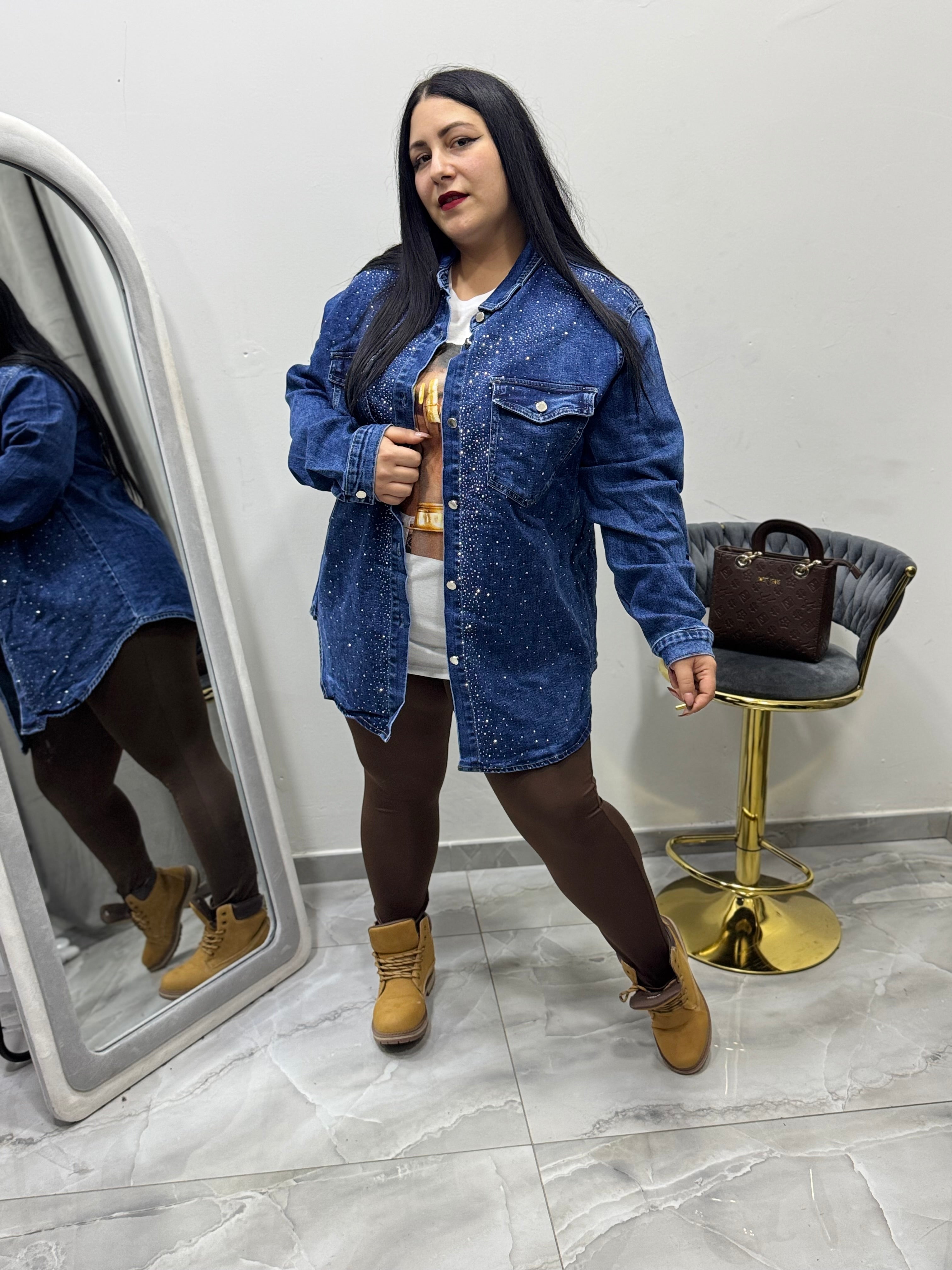 Camicione in jeans diamond